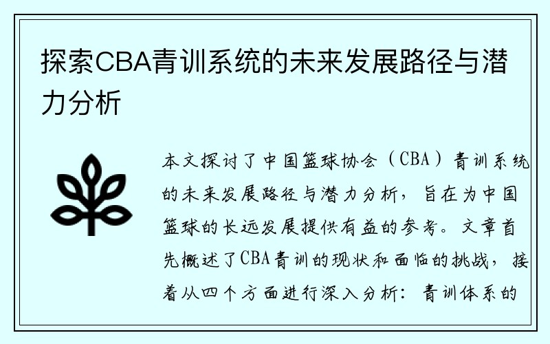 探索CBA青训系统的未来发展路径与潜力分析